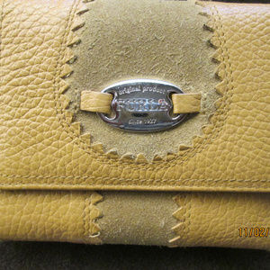 FURLA Camel Leather & Suede Tri Fold Wallet